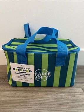 NWT Trader Joe's Summer 2026 new mini insulated tote bag (Blue & Green Stripes)